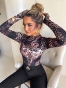 Bluzka SKIN print pantera – czarno-beżowa Bluzka SKIN print pantera – czarno-beżowa