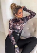 Bluzka SKIN print pantera – czarno-beżowa Bluzka SKIN print pantera – czarno-beżowa