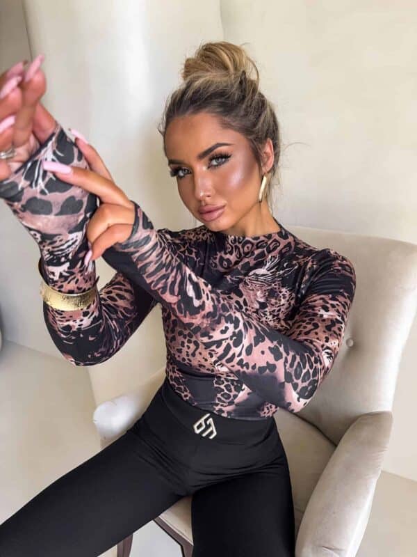 Bluzka SKIN print pantera – czarno-beżowa Bluzka SKIN print pantera – czarno-beżowa