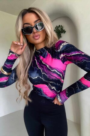 Bluzka SKIN MARMUREK – czarno-różowy
