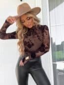 Bluzka SKIN transparent print flock – czekoladowa