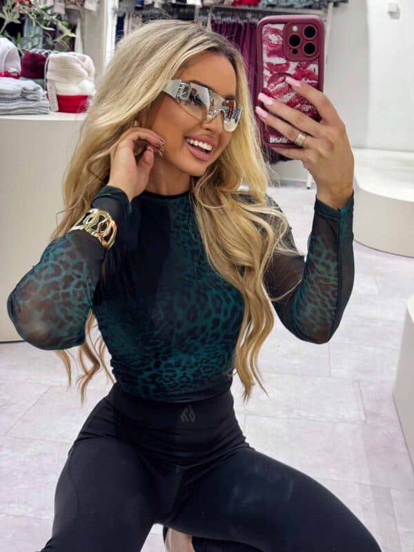 Bluzka SKIN transparent print pantera – zieleń