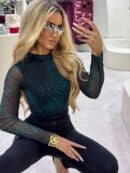 Bluzka SKIN transparent print pantera – zieleń