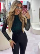 Bluzka SKIN transparent print pantera – zieleń