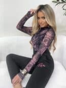 Bluzka SKIN transparent print rose – brudny róż