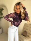 Bluzka SKIN transparent print rose – brudny róż