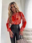 Bluzka RIBBON satyna - czerwona-ecru