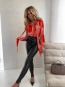 Bluzka RIBBON satyna - czerwona-ecru