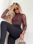 Bluzka SKIN IV transparent koronka - czekoladowa