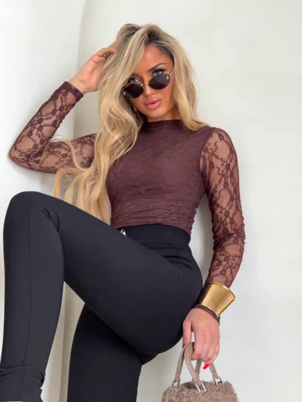 Bluzka SKIN IV transparent koronka - czekoladowa