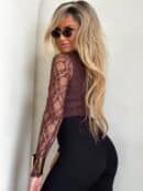 Bluzka SKIN IV transparent koronka - czekoladowa