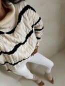 Sweter golf INKO pasy - wanilia-czarne Sweter golf INKO pasy - wanilia-czarne