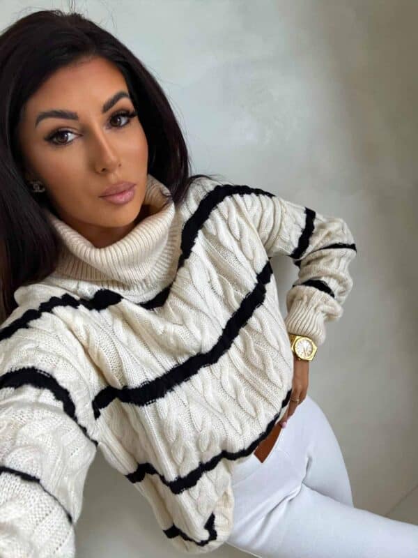 Sweter golf INKO pasy - wanilia-czarne Sweter golf INKO pasy - wanilia-czarne