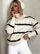 Sweter golf INKO pasy - wanilia-czarne Sweter golf INKO pasy - wanilia-czarne