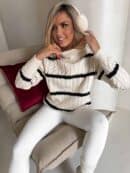 Sweter golf INKO pasy - wanilia-czarne Sweter golf INKO pasy - wanilia-czarne