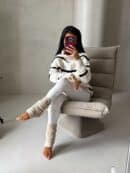 Sweter golf INKO pasy - wanilia-czarne Sweter golf INKO pasy - wanilia-czarne