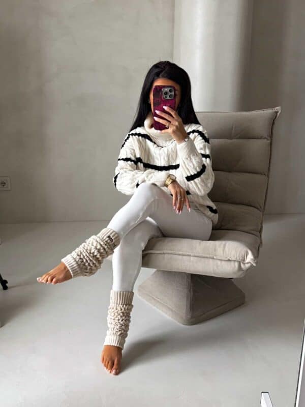 Sweter golf INKO pasy - wanilia-czarne Sweter golf INKO pasy - wanilia-czarne