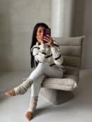 Sweter golf INKO pasy - wanilia-czarne Sweter golf INKO pasy - wanilia-czarne