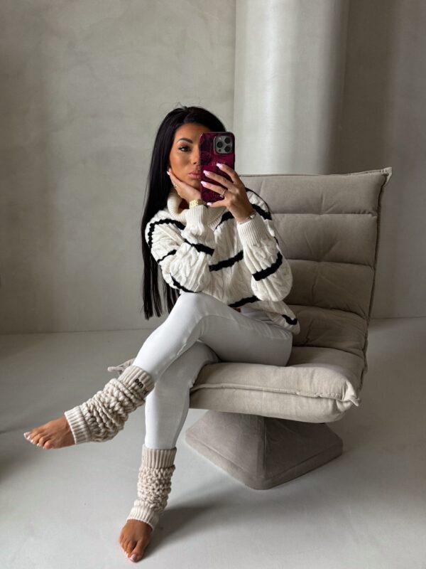 Sweter golf INKO pasy - wanilia-czarne Sweter golf INKO pasy - wanilia-czarne