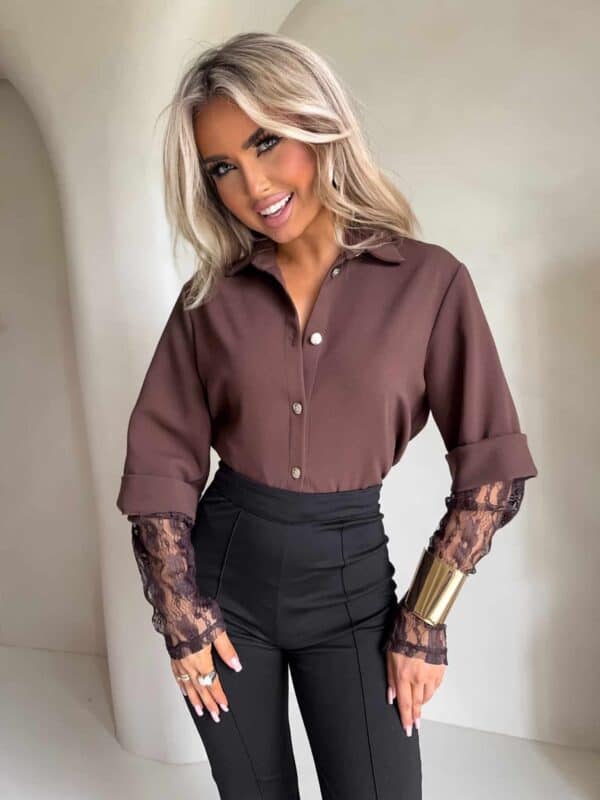 Koszula rękaw KORONKA - czekoladowa Koszula rękaw KORONKA - czekoladowa