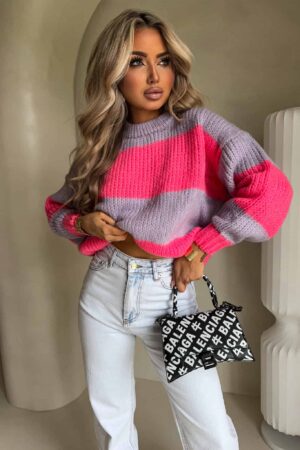 Sweter LEGEND pasy – lila-koral