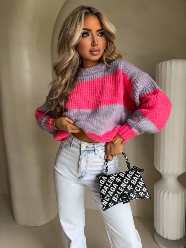 Sweter LEGEND pasy – lila-koral