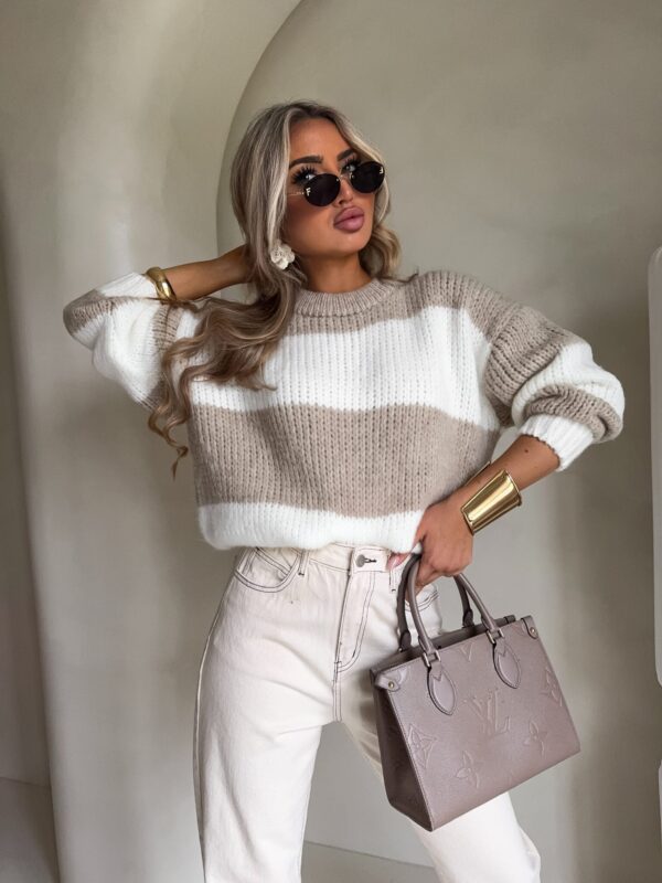 Sweter LEGEND pasy – beż-ecru