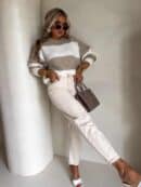 Sweter LEGEND pasy – beż-ecru