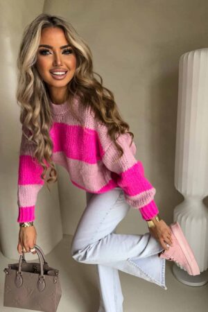 Sweter LEGEND pasy – jasny róż-fuksja