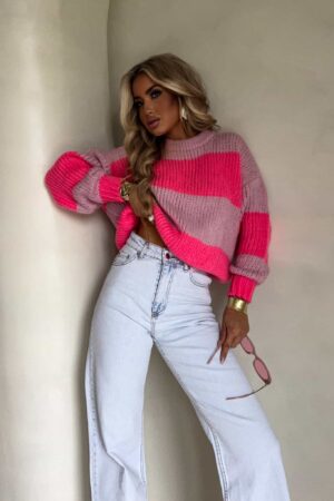 Sweter LEGEND pasy – jasny roż-koral Sweter LEGEND pasy – jasny roż-koral