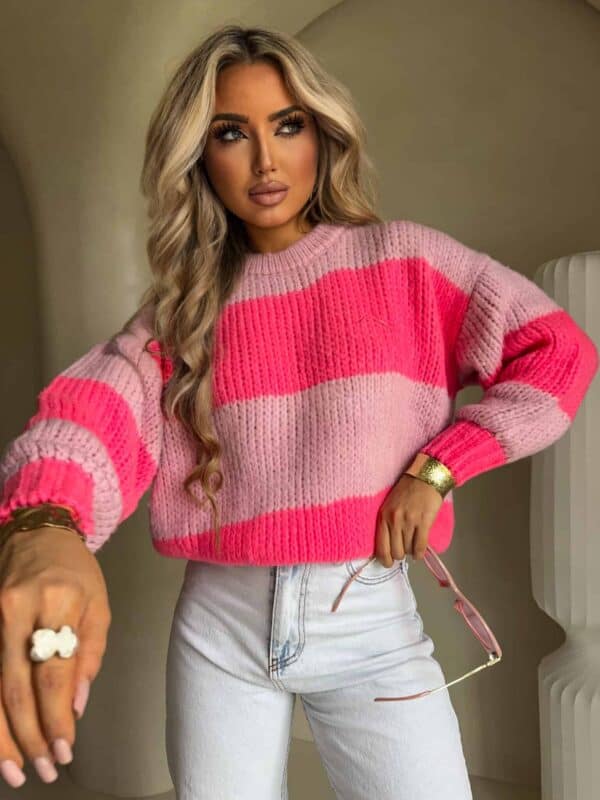 Sweter LEGEND pasy – jasny roż-koral Sweter LEGEND pasy – jasny roż-koral