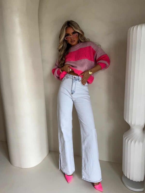 Sweter LEGEND pasy – jasny roż-koral Sweter LEGEND pasy – jasny roż-koral