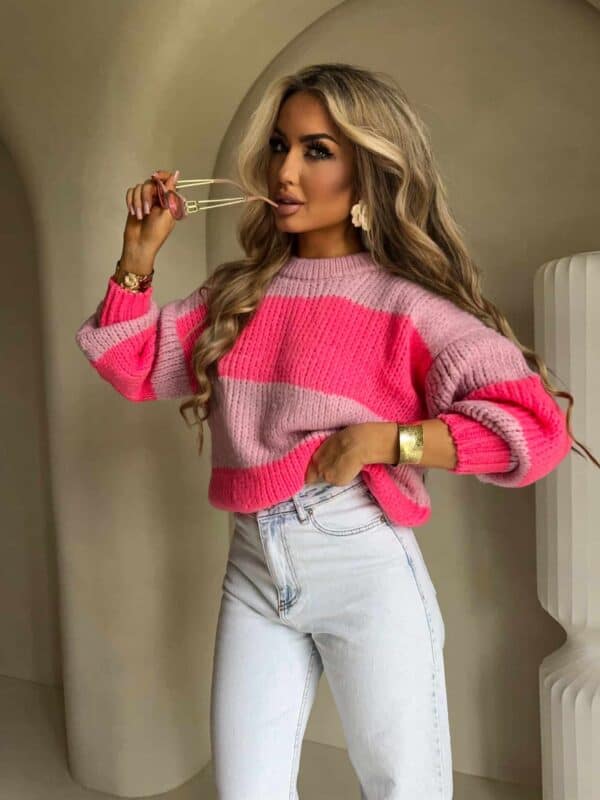 Sweter LEGEND pasy – jasny roż-koral Sweter LEGEND pasy – jasny roż-koral