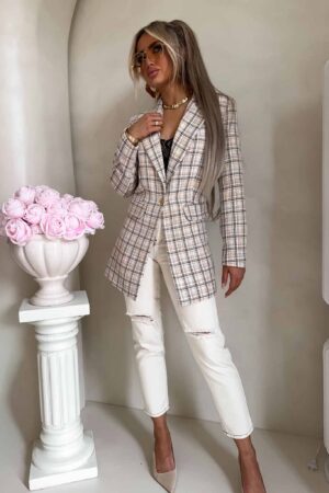 Marynarka LONG krata – beżowa