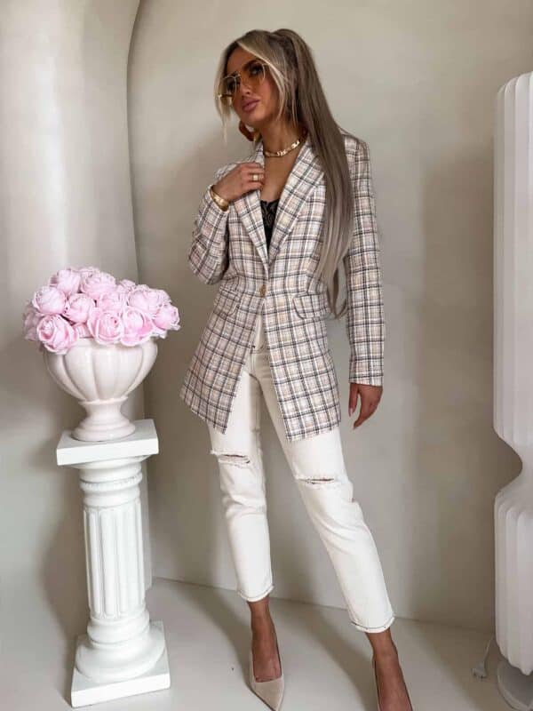 Marynarka LONG krata – beżowa Marynarka LONG krata – beżowa