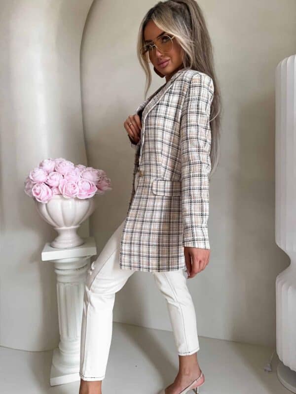 Marynarka LONG krata – beżowa Marynarka LONG krata – beżowa