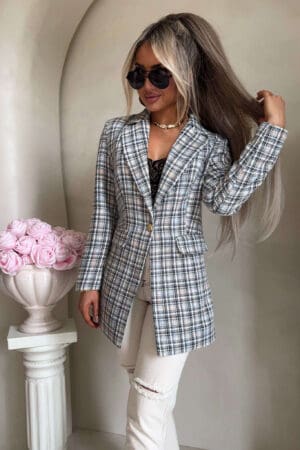 Marynarka LONG krata – szara