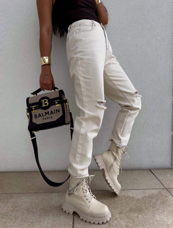 Jeansy MOM FIT HOLES – jasny beż Jeansy MOM FIT HOLES – jasny beż