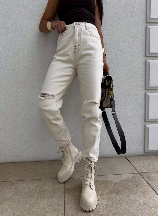 Jeansy MOM FIT HOLES – jasny beż Jeansy MOM FIT HOLES – jasny beż