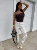 Jeansy MOM FIT HOLES – jasny beż Jeansy MOM FIT HOLES – jasny beż