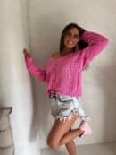 Sweter WOOD – ciemny róż