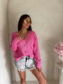 Sweter WOOD – ciemny róż