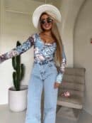 Bluzka VENEZIA print rose - jeansowa Bluzka VENEZIA print rose - jeansowa