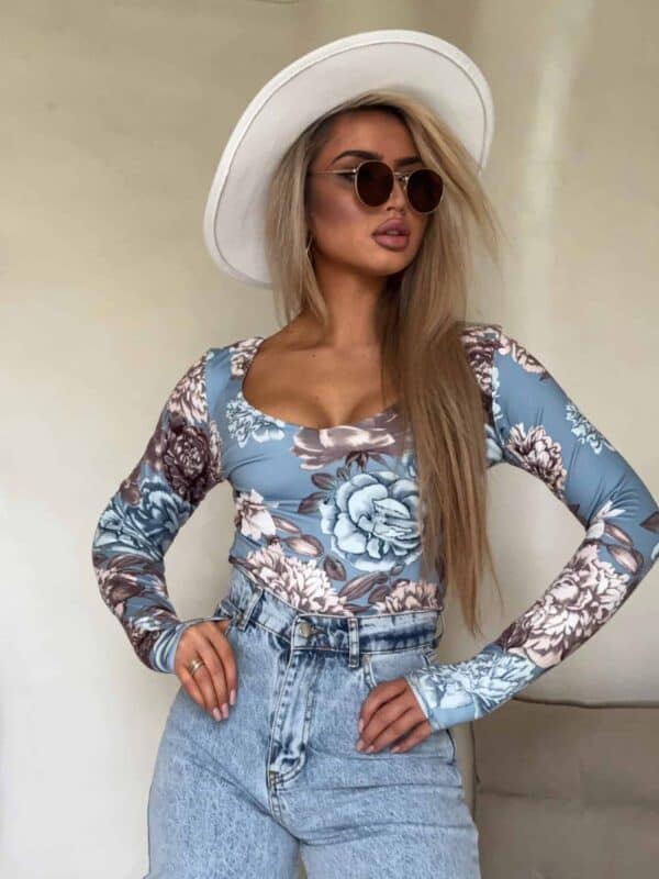 Bluzka VENEZIA print rose - jeansowa Bluzka VENEZIA print rose - jeansowa