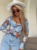 Bluzka VENEZIA print rose - jeansowa Bluzka VENEZIA print rose - jeansowa