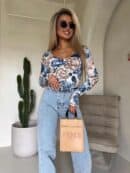 Bluzka VENEZIA print - niebiesko-biała