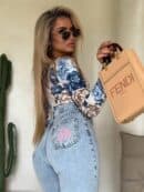 Bluzka VENEZIA print - niebiesko-biała