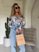 Bluzka VENEZIA print - niebiesko-biała