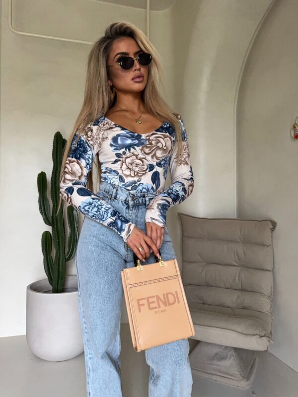 Bluzka VENEZIA print - niebiesko-biała