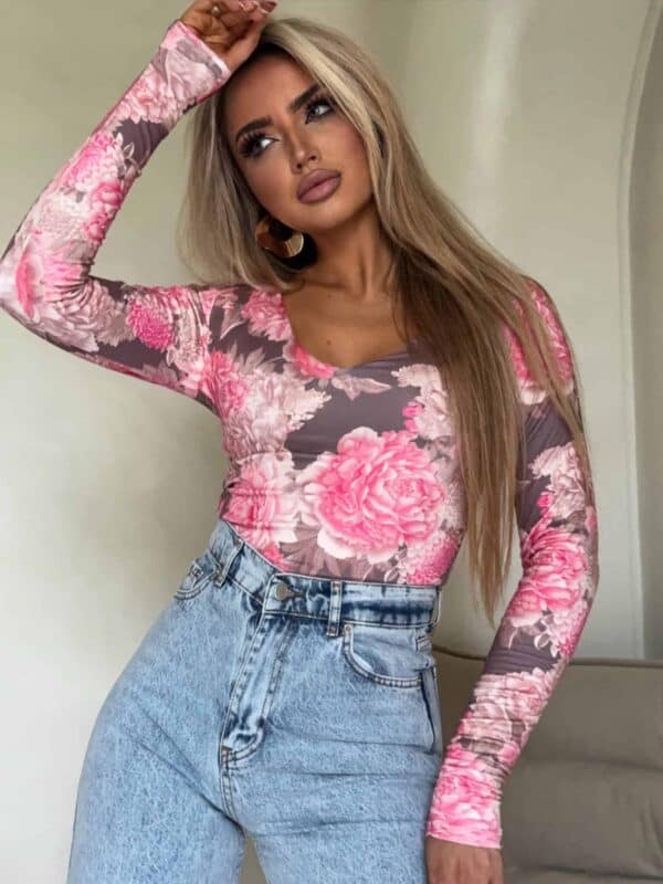 Bluzka VENEZIA print piwonia - mokka